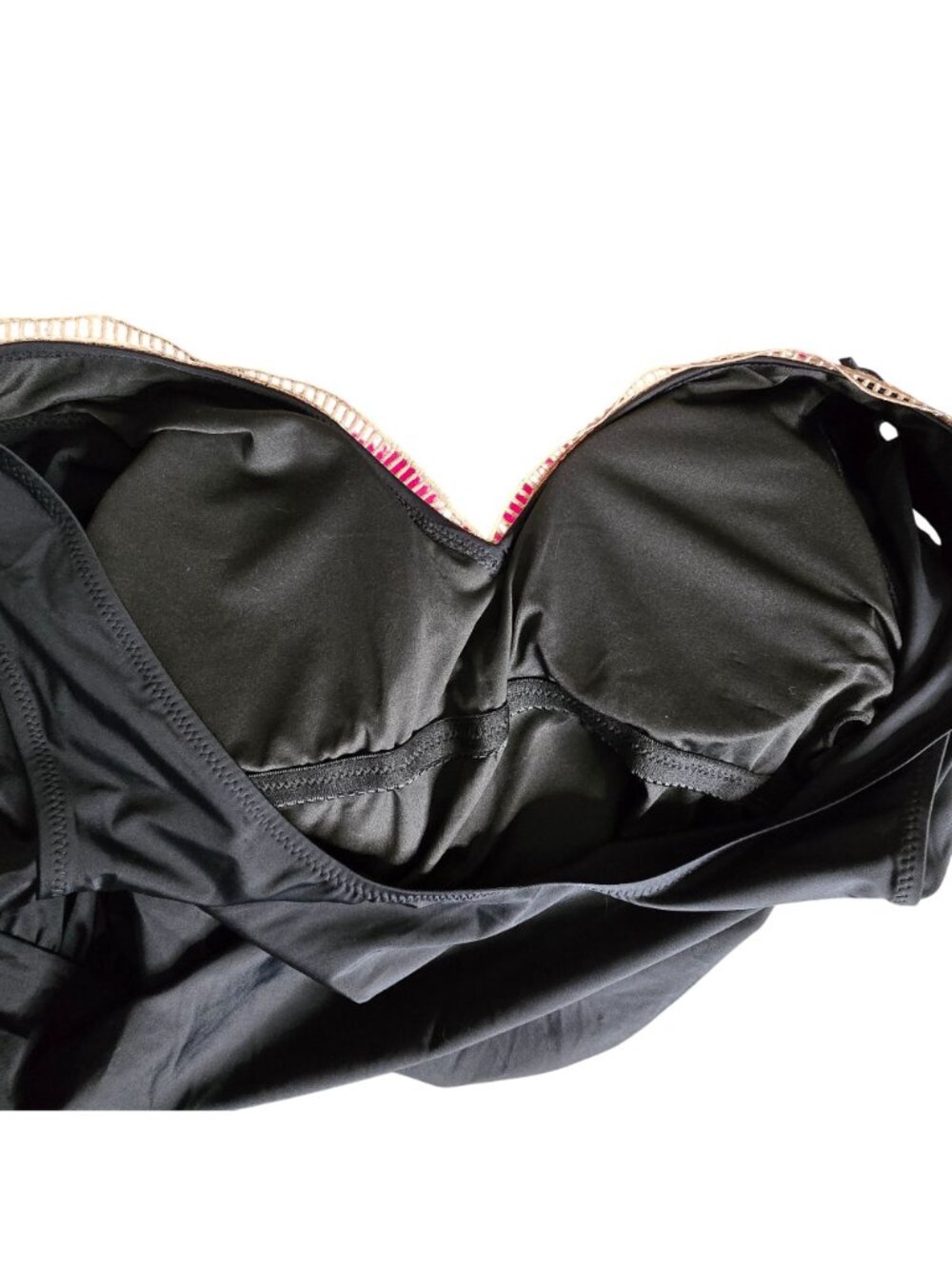 Black Flutter Sleeve One‑Piece Swimsuit L Crochet Trim V‑Neck Tummy Control - Picture 7 of 10